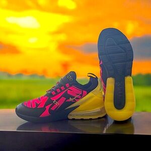 NEW Nike Air Max 270 "Embroidered Just Do It" Black/Yellow Shoes! Size 6Y